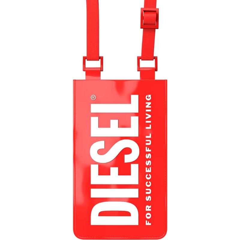 DIESEL ロゴ入りレッドスマートフォンケース DIESEL ポーチ型スマホケース ユニバーサル レッド ディーゼル