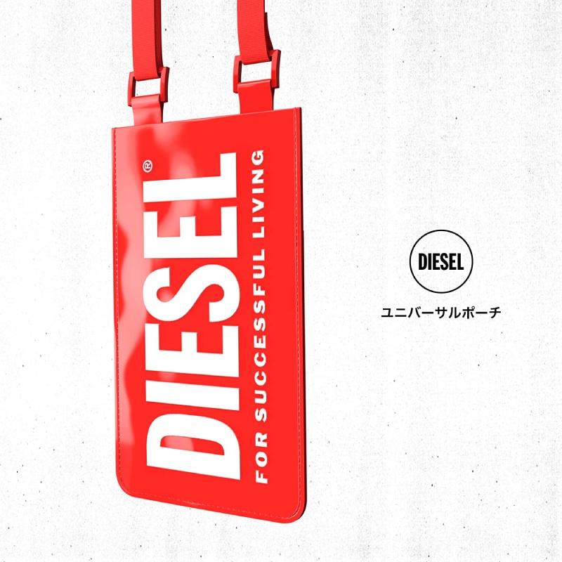 DIESEL（ディーゼル） ポーチ型スマホケース ユニバーサル レッド ロゴ