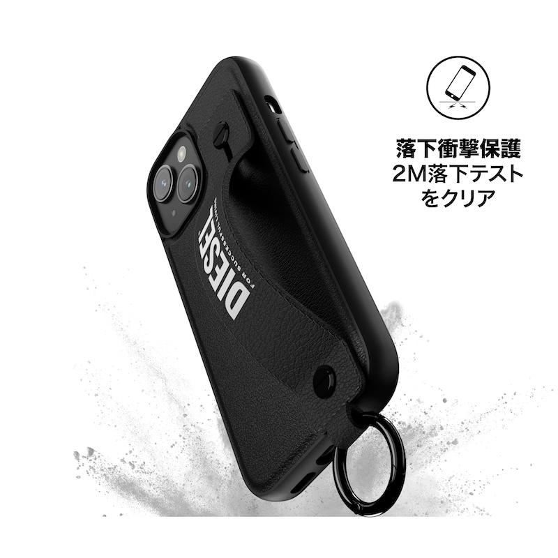 送料無料 DIESEL ディーゼル iPhone 15 / 15Pro / 15ProMax ハンドストラップ レザー ベルト スタンド スマホケース [ ブラック ]｜smartstyle-select｜03