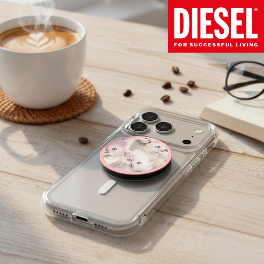 DIESEL スマホスタンド グリップ＆スタンド MagSafe / 他機種対応 ロゴ ブランド おしゃれ ブランド 人気 [ ピンク x キャッツデザイン ] ※当店限定1年保証※ |  | 05