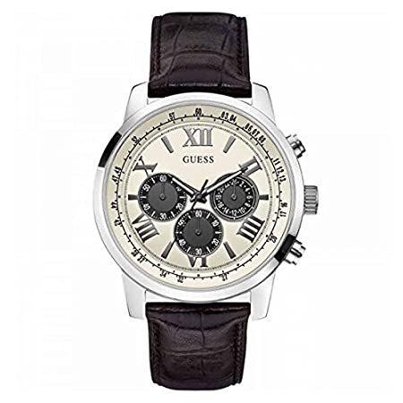 話題の人気 Stainless 46mm W0380G1 Guess Steel Watch Men's Mineral Calfskin Black Case 腕時計