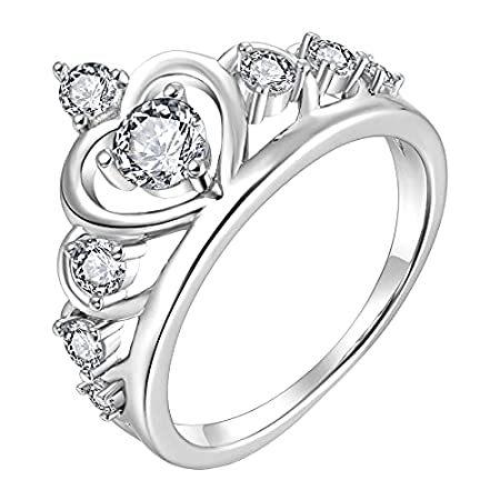 春先取りの 特別価格YL Womens Siz好評販売中 Ring, Crown Heart Princess Zirconia Cubic Silver Sterling 925 指輪