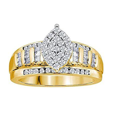 特別価格Solid 10k Yellow Gold Round Diamond Oval Cluster Bridal Wedding Engagement 好評販売中