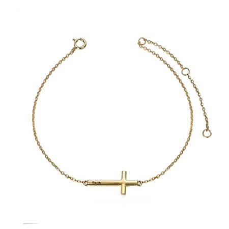 超目玉 特別価格14k Gold Sideways Cross Bracelets For Women Yellow Gold Engraved Faith Cro好評販売中 ブランドおしゃれ Www Muslim Af