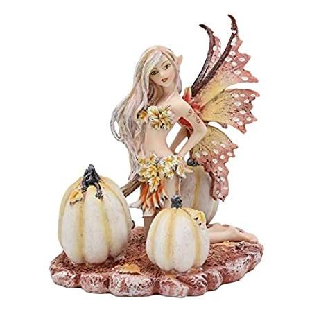 『2年保証』 Ebros Amy Brown Autumn Maple Elf Fairy with White Pumpkins Statue 5" Long F オブジェ、置き物