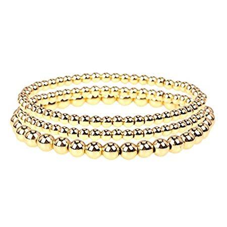 人気新品入荷 特別価格fzbali 3 Pcs Gold Beaded Bracelets, Men Women Elastic Copper Beads Balls St好評販売中 アンクレット