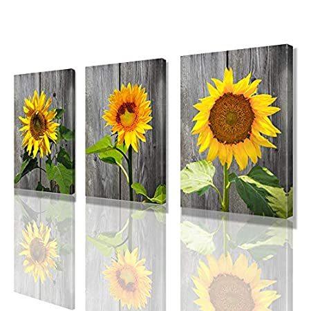 正規品質保証 自宅 ポスタープリント 白黒 装飾絵画 黄色の花 ひまわりの装飾 キャンバスウォールアート オフィス 3パネル X 12x16インチ 壁画 レリーフ アート Lietuvos Na Lt