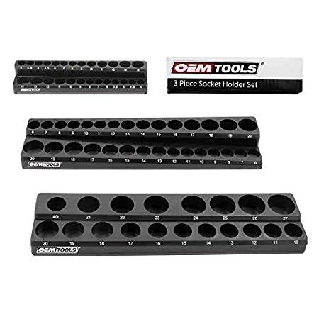 3/8 Inch Tool Box Organizer OEMTOOLS 22487 3 Piece Magnetic Socket Organizer Black 1/4 Inch and 1/2 Inch Shallow and Deep Socket Holder Holds 75 Metric Sockets 