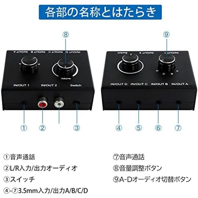 オーディオ セレクター ４入力2出力/4出力2入力 双方向RCAステレオ音声 スイッチャー 切替器 ES-Tune スプリッター 電源不要｜smaruko2｜02