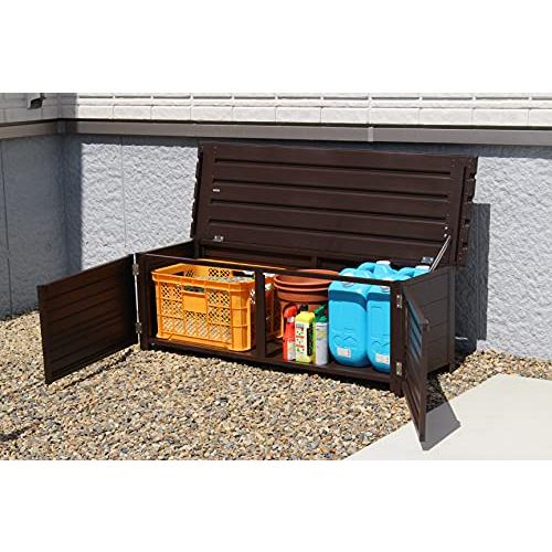 APET アルミ縁台ストッカー ガーデニング 物置 収納庫 大容量 110cm ブラウン幅113×奥行45×高さ48cm 