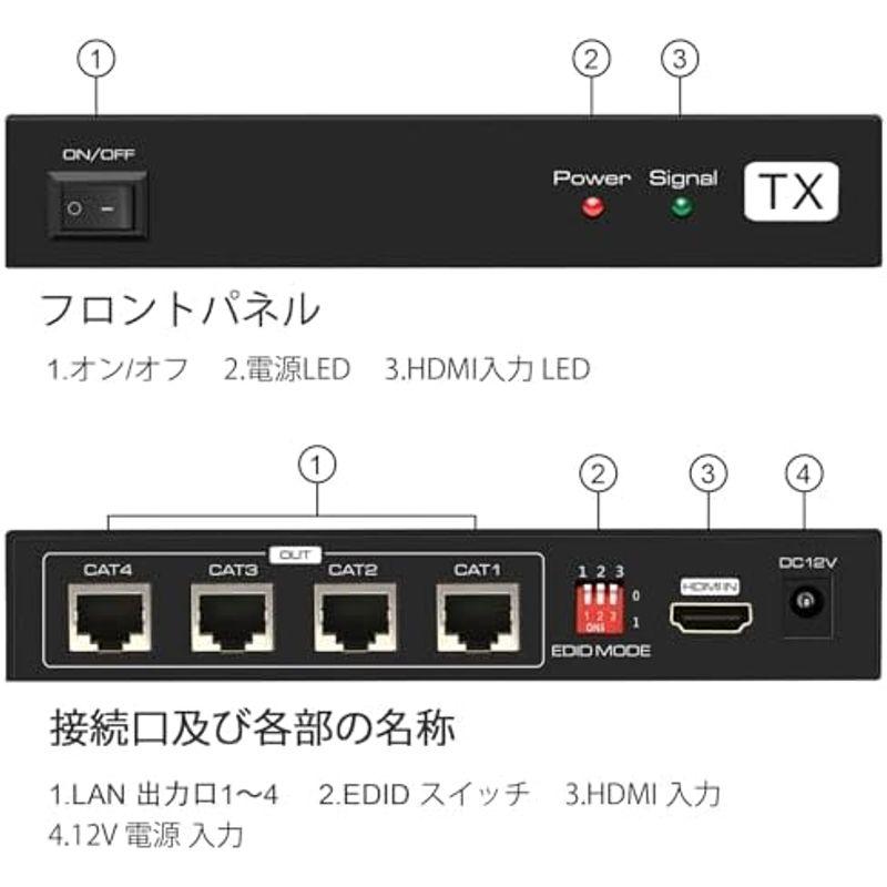 Euscmaic HDMI 分配 エクステンダー LAN スプリッター 60mまで 有線LAN 延長器 4出力 同時出力 1080P@60H｜smaruko｜03