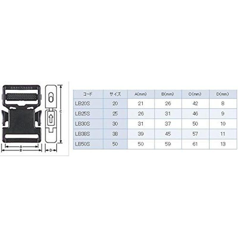 YKK 10個セット LB38S プラスチック バックル 黒 38mm巾用 ベルトの長さ調節などに｜smaruko｜03