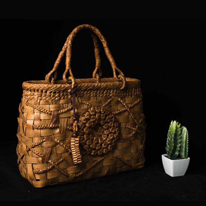 六角花編み 山葡萄かごバッグ 山ぶどうトートバッグ 山ぶどうバッグ