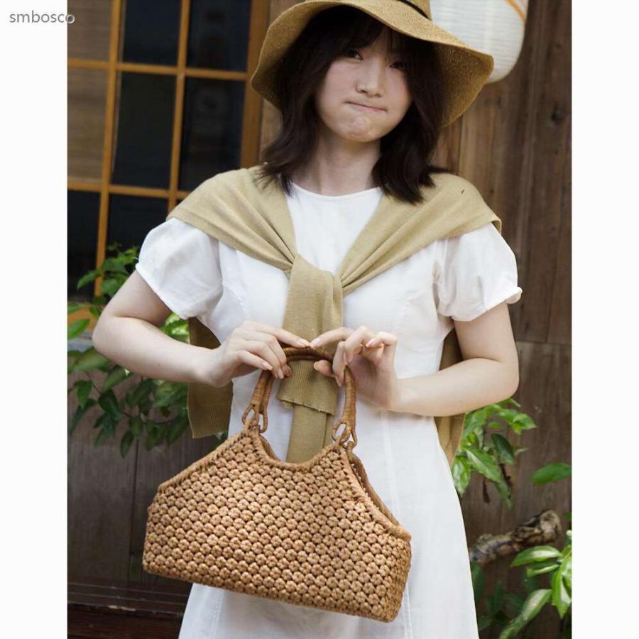 職人手作り 山葡萄かごバッグ 綿麻内布付き 山ぶどう 六角花編み 籠バッグ レディース フォーマル 山ぶどうバッグ トートバッグの画像