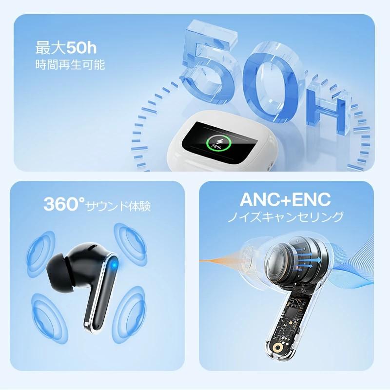 クーポン+ポイントで2508円」ワイヤレスイヤホン ANC対応 ENC通話 液晶
