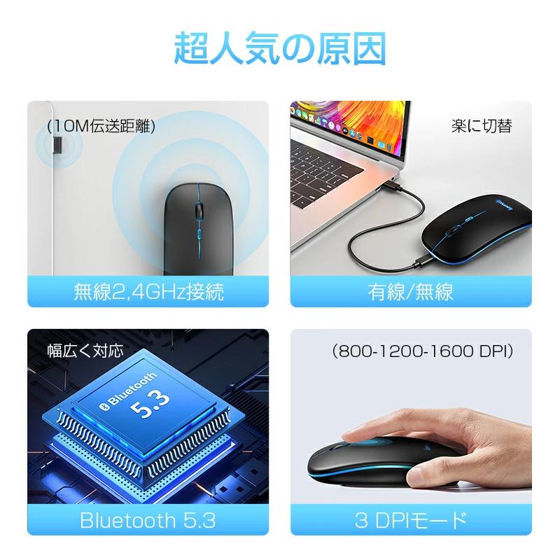 早い者勝ち❣️ ワイヤレスマウスBluetooth 5.0 USB-C US クーポンで1280円」ワイヤレスマウス bluetooth マウス ワイヤレス