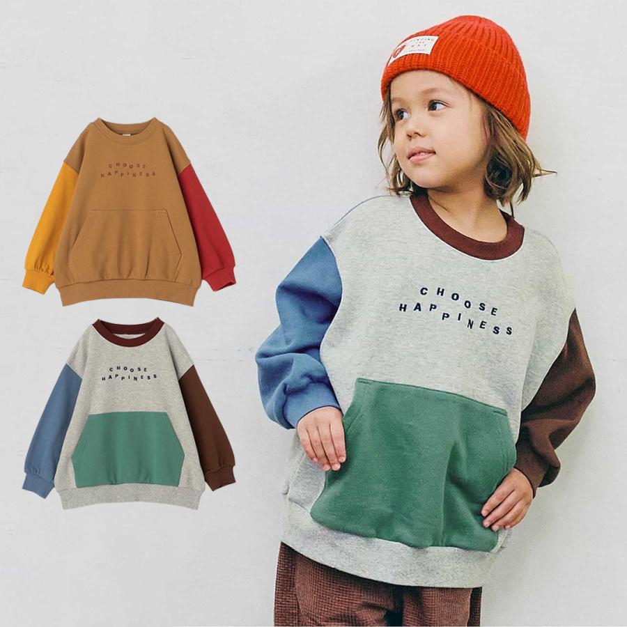 p.premier ロゴ刺繍ポケットトレーナー 長袖 キッズ スウェット トップス 裏毛素材 こども 女の子 男の子 カジュアル 通園 通学 | p.premier