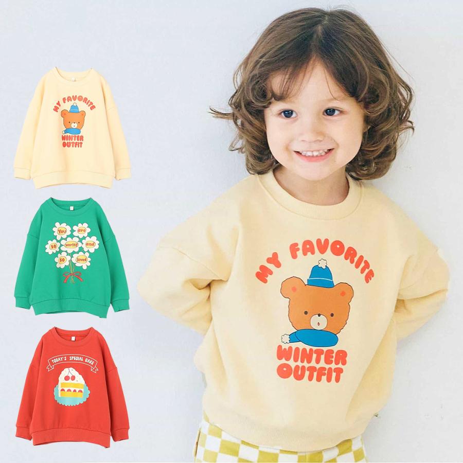 p.premier イロチ買いしたいバリエーショングラフィック裏起毛トレーナー キッズ スウェット トップス 裏毛素材 こども 女の子 男の子 カジュアル 通園 通学 | p.premier