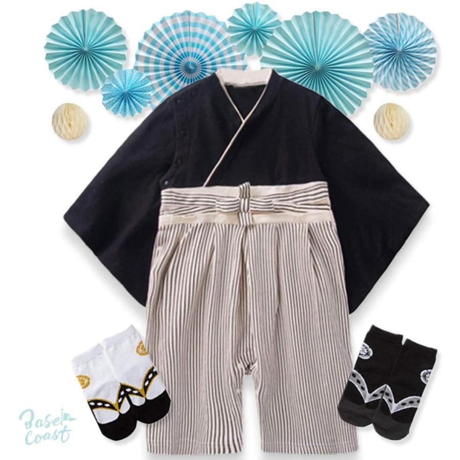 Basecoast 袴ロンパース 男の子 袴風ロンパース お節句服 お食い初め服 ベビー 下駄風靴下２足 装飾付き Sagaretxe Net