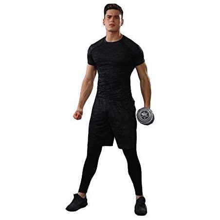 Leosport 男性健身服装セット速乾三着セットトレーニングジムスポーツウェアジョギング圧縮タイト印花短袖 ブラック 2xl Sbx Ujn30f1jj023 Smile Box 通販 Yahoo ショッピング