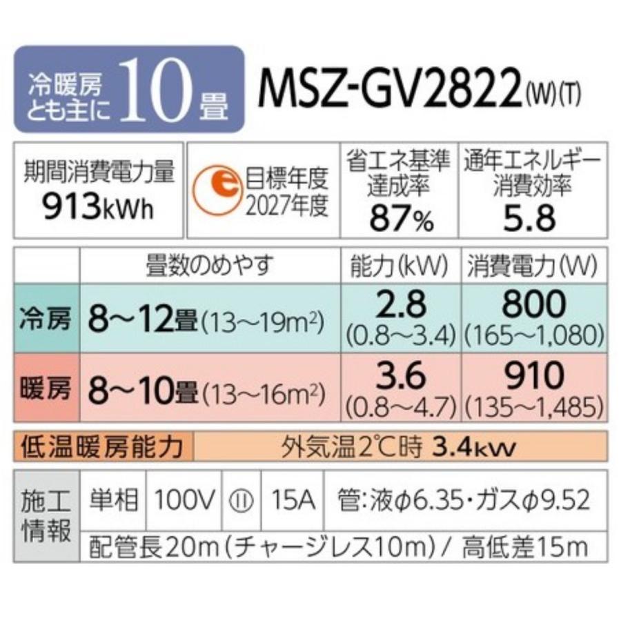 【取付工事別途対応可能】三菱 霧ヶ峰 ルームエアコン MSZ-GV2823-W ホワイト 冷暖房 主に10畳用｜smile-com｜02