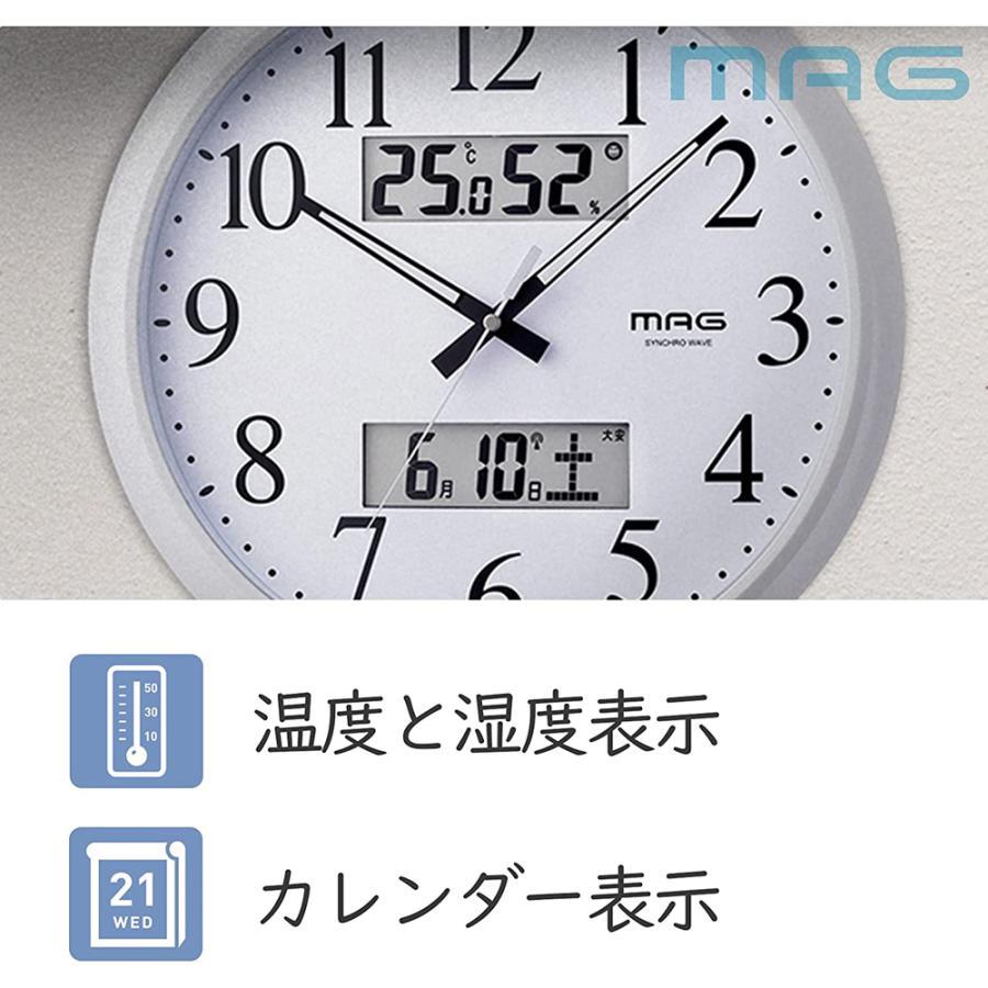 掛け時計 電波時計 アナログ ダブルリンク 環境目安表示機能付き 温度 湿度 日付 曜日表示 ホワイト W-711WH MAG(マグ)｜smile-com｜03