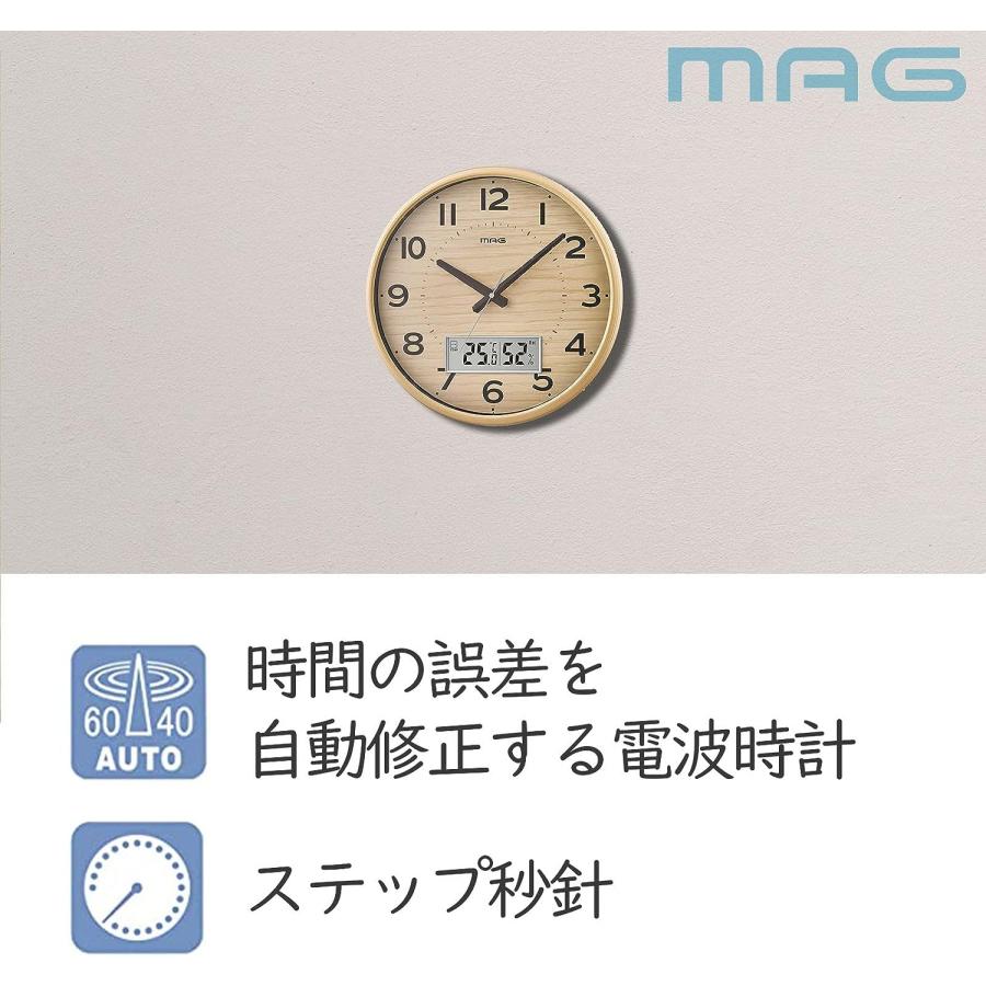 掛け時計 電波時計 アナログ ゴーフル 温度 湿度 表示 夜間秒針停止機能付き ナチュラル W-776N-Z MAG(マグ)｜smile-com｜04