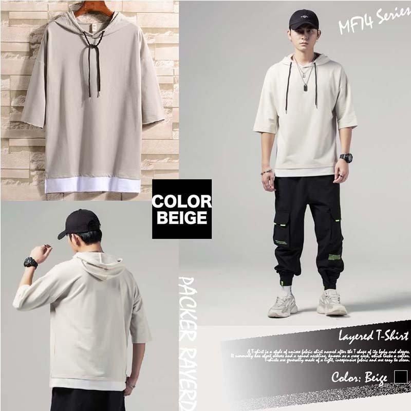 Tシャツ 半袖パーカー 重ね着風 メンズ パーカー 切り替え 夏服