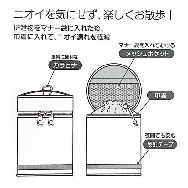 マナー袋 収納ケース ネイビー 「コンパクト便」/ マナーポーチ 臭わない 収納 ケース ペット用 犬用 お散歩 バッグ 袋 カラビナ ハピモア スケーター｜smile-hg｜02