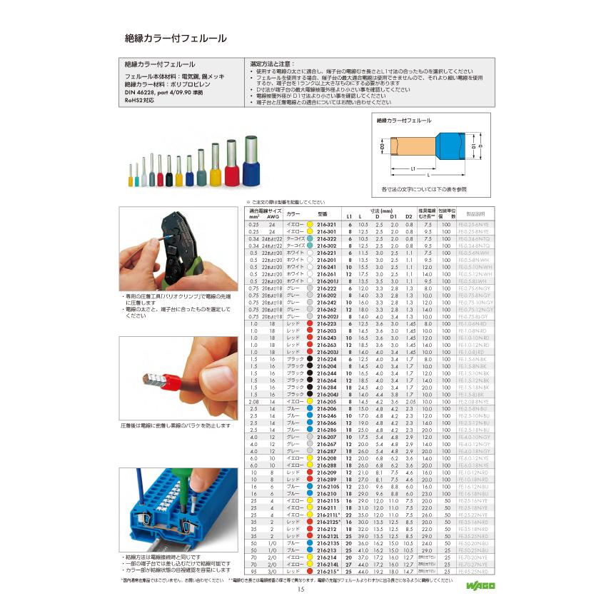 WAGO ワゴ 216-267 灰・グレー 100個入/袋 絶縁カラー付フェルール 