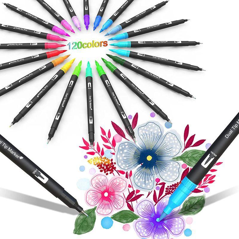Ccfoud カラーペン セット 1色水彩カラー筆ペン イラストマーカー 太字 細字 2種類ペン先 イラストペン マーカーペン 水性 鮮