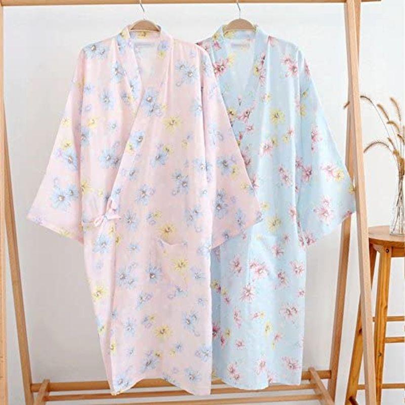 レディース 浴衣 寝巻き 桜の花柄 可愛い浴衣 お寝巻 ねまき パジャマ 旅館 和ざらし ガーゼ 寝巻き L ブルー 代引可