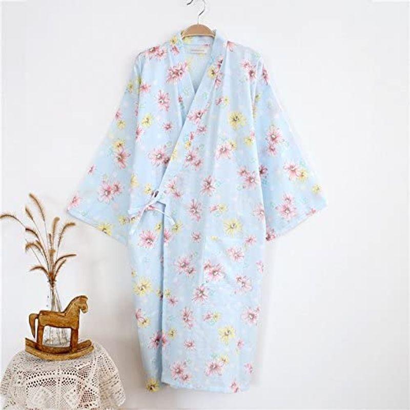 レディース 浴衣 寝巻き 桜の花柄 可愛い浴衣 お寝巻 ねまき パジャマ 旅館 和ざらし ガーゼ 寝巻き L ブルー 代引可