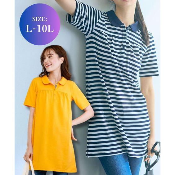 SMILELAND 吸汗速乾・UVカット半袖ポロチュニック ポロシャツ SMILELAND 吸汗速乾・UVカット半袖ポロチュニック ポロシャツ