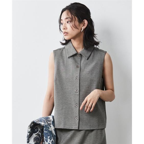 LINKABLE スカラップノースリーブ ブラウス ブルー リンカブル LINKABLE スカラップノースリーブ ブラウス ブルー リンカブル