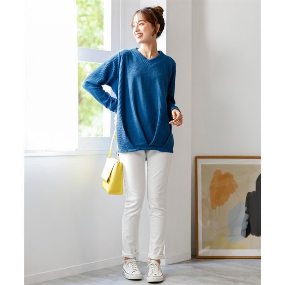 SMILELAND トップス 大きいサイズ うねうねカットソーフロント