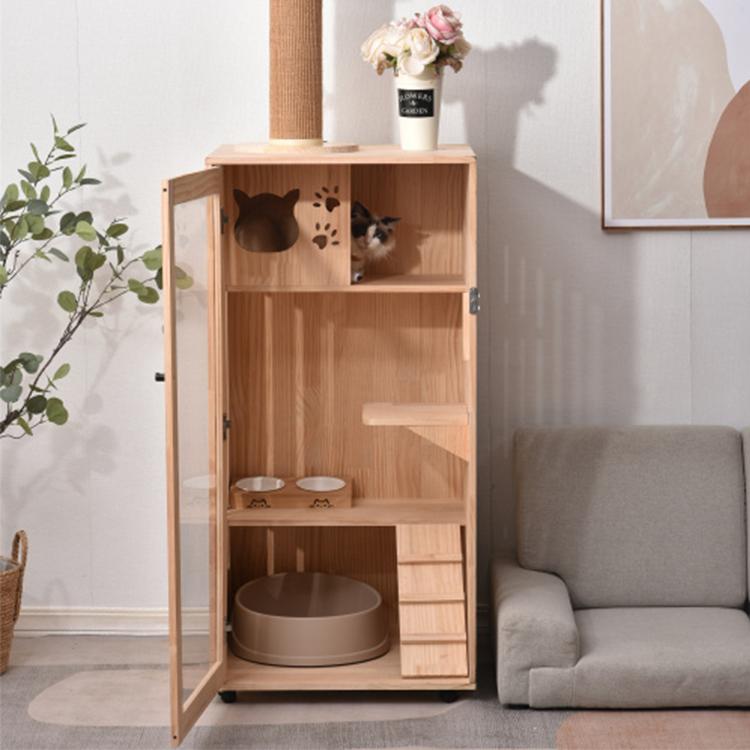 猫 ケージ 大型 猫ゲージ 天然木 広々 木製フレーム キャットケージ おしゃれ