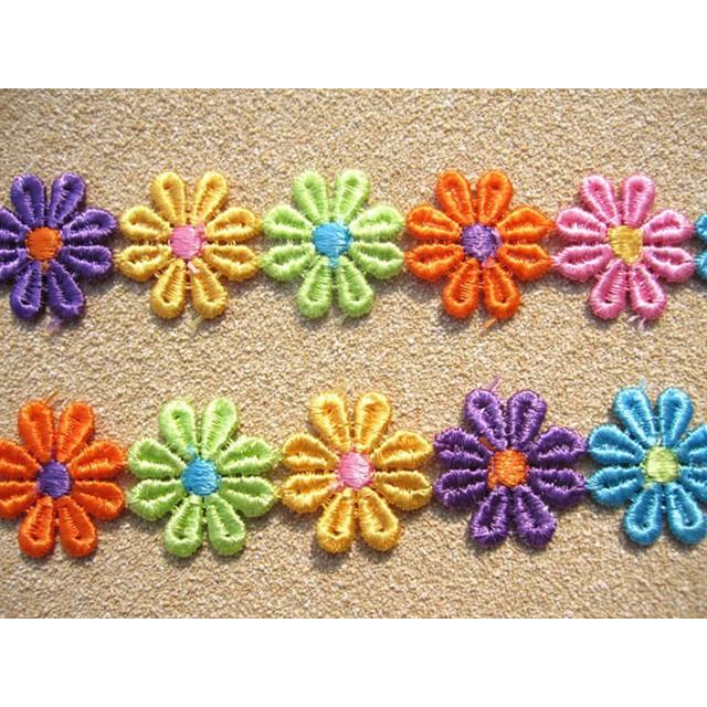 送料無料 小さな 花びら 連続 レース 刺繍 ワッペン / アイロン接着