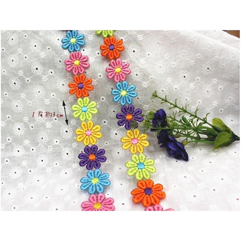 送料無料 小さな 花びら 連続 レース 刺繍 ワッペン / アイロン接着