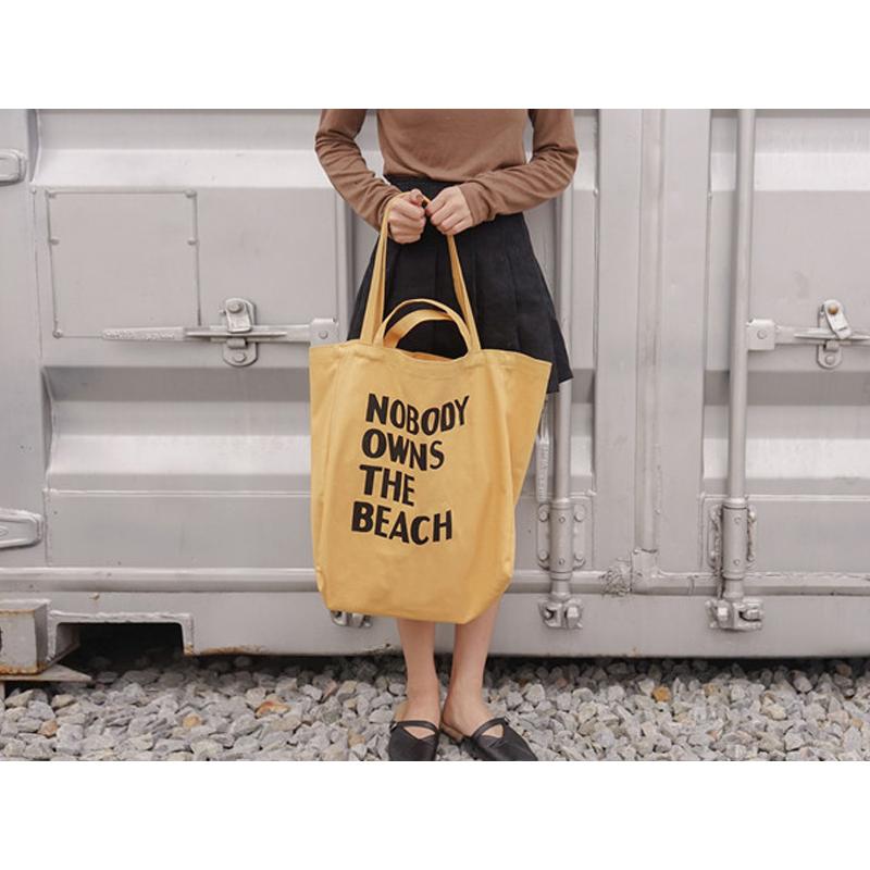 8号帆布トートバッグ(MT)ミルクティー×英字(イエロー/黒文字)まき