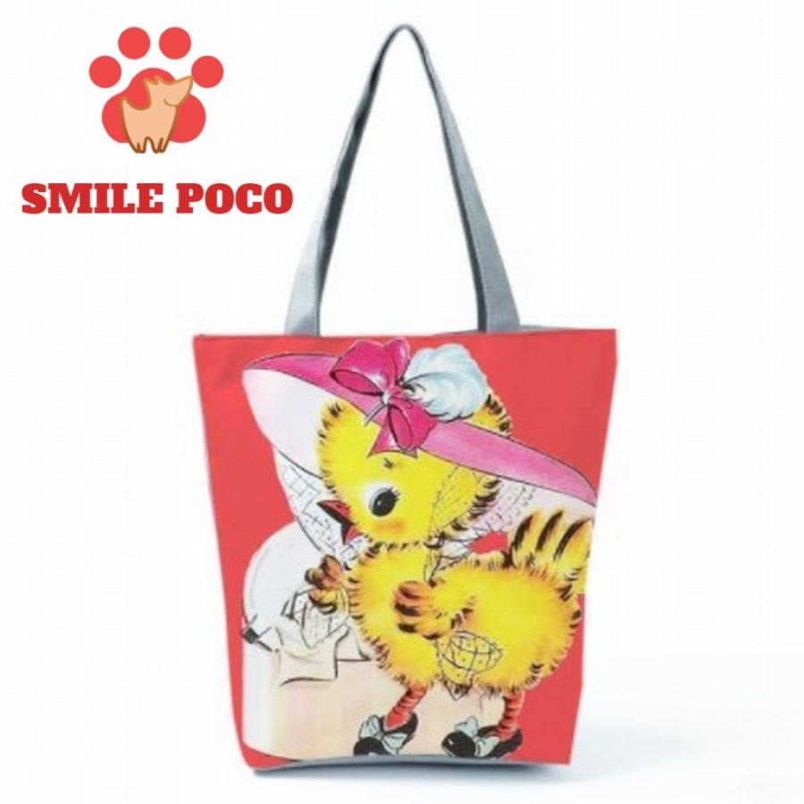 レディース 鞄 バッグ トートバッグ エコバッグ スクールバッグ 学校 ショッピング 買い物 レトロ 昭和 ひよこ 鳥 ピンク ジッパー付き