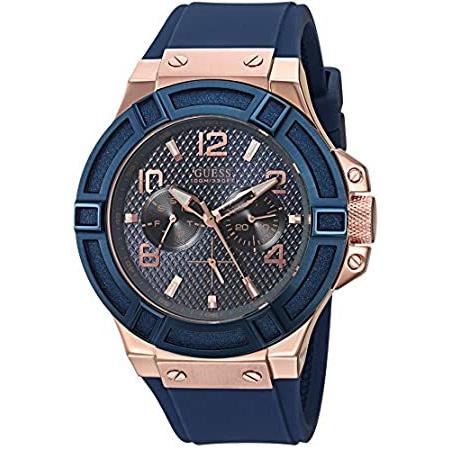 全日本送料無料 ゲス GUESS Blue and Rose Gold-Tone Rigor Standout Casual Sport Watch [並行輸入品] 腕時計
