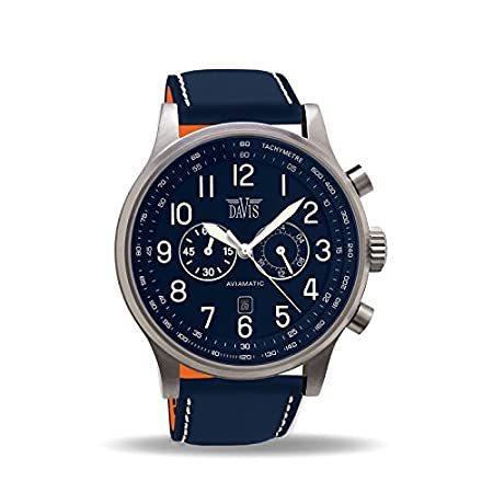 2022人気No.1の 48mm Aviator Blue メンズブルーアビエイター腕時計 0455 Davis Watch Chronogr 50M Waterresist 腕時計