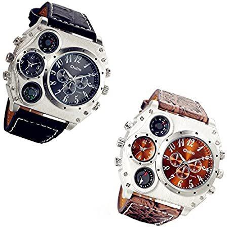 lancardoスチームパンクアナログブラックレザーストラップ4つsub-dialsメンズ腕時計(2個入り)