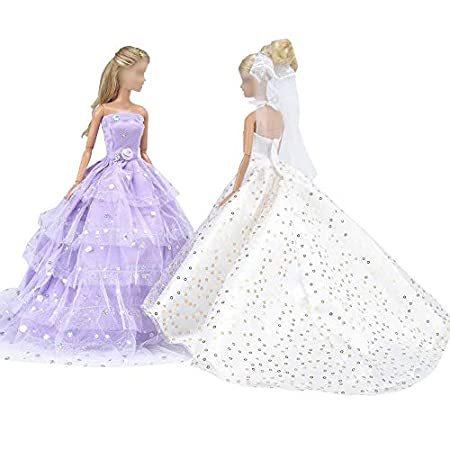 E-TING Sequin Gown, 2 pcs Princess Dress, Beautiful Bride Clothing with Vei