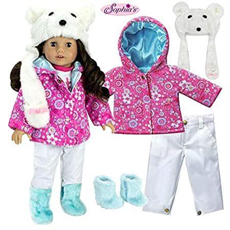 Complete 18 Inch Doll Winter Outfit Set with Polar Bear Hat, Floral Print P