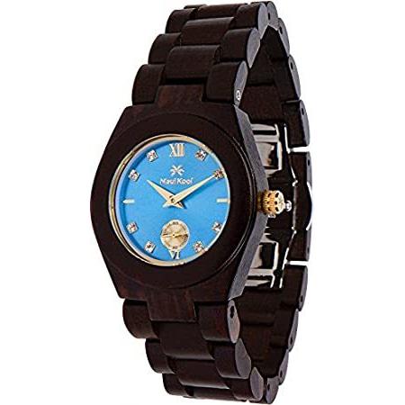 ホットセール ハナコレクション 木製腕時計 Kool Maui 女性用 黒檀ブルーフェイス - B9A Regular 竹製ボックス アナログ木製腕時計 懐中時計