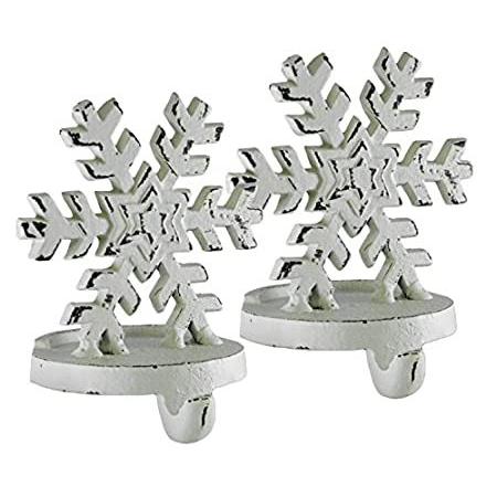 Snowflake White Cast Iron Christmas Stocking Holder Set of 2