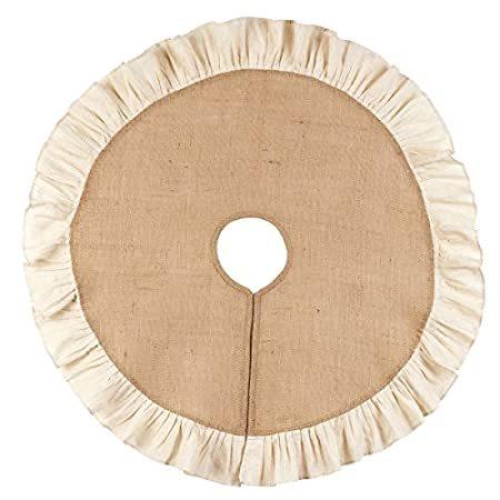 (90cm ) - Burlap and Cream 36 Ruffle Country Tree Skirt by The Country Hous