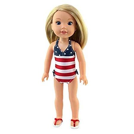 Red, White, and Cute Bathing Suit -Fits 36cm Wellie Wisher Dolls 36cm Doll